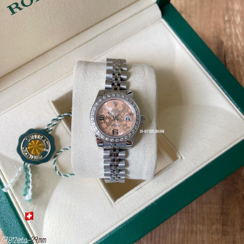 Rolex Datejust - 28mm / fundo salmon, com pedras