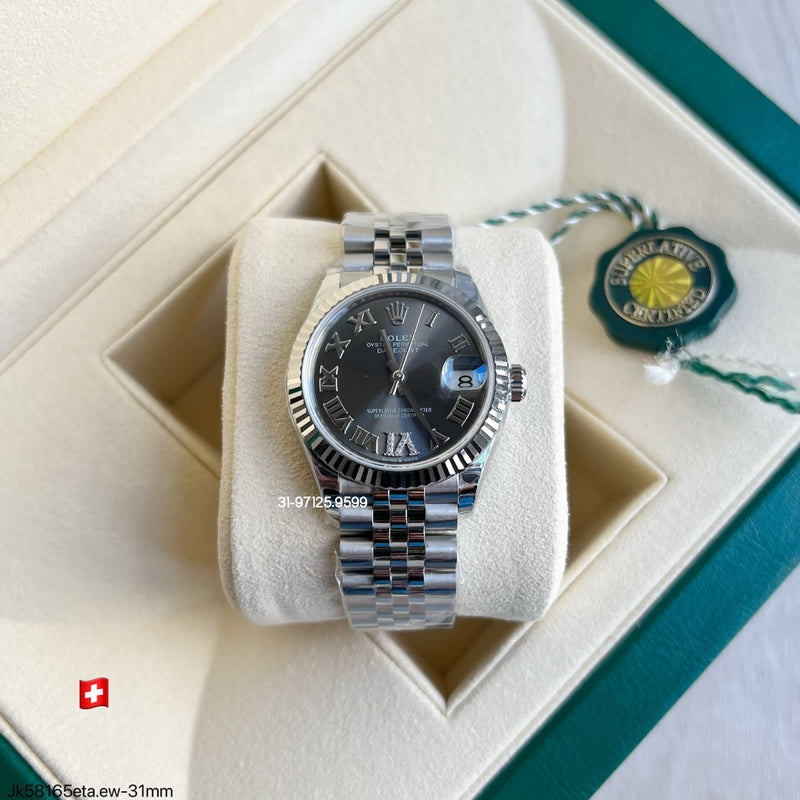 Rolex Datejust - 31mm / fundo cinza, com pedras