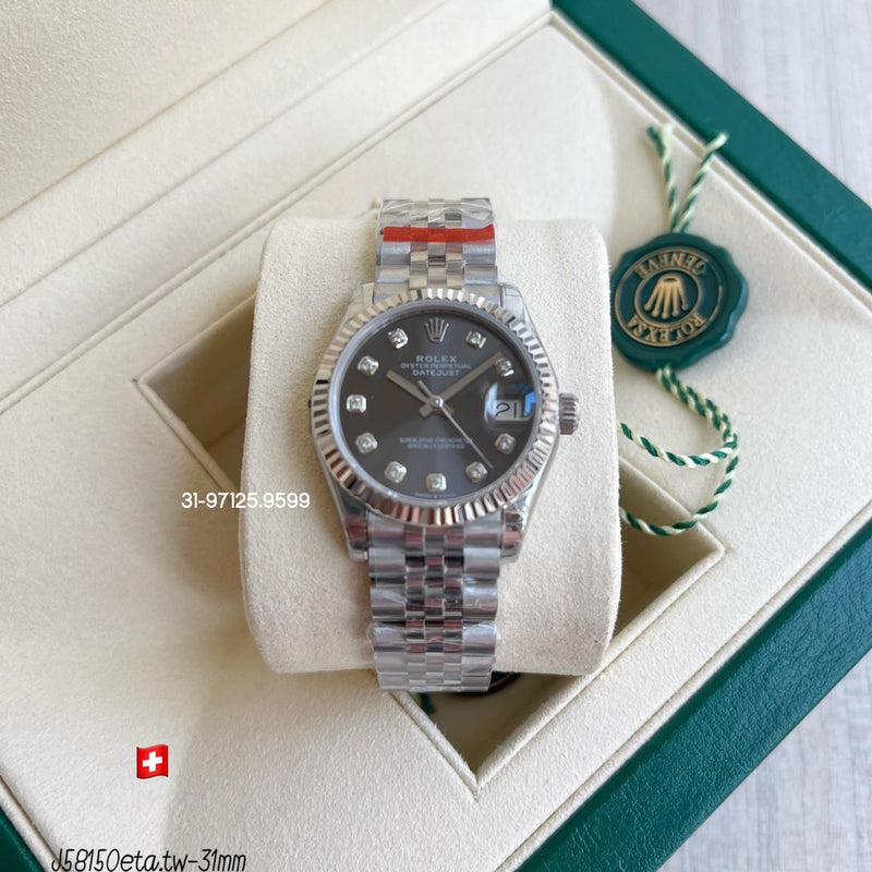 Rolex Datejust - 31mm / fundo cinza, com pedras